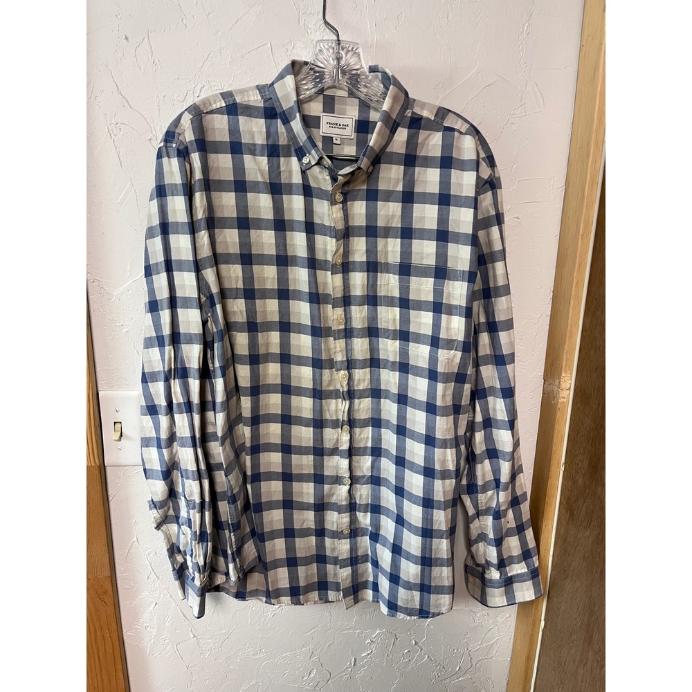 FRANK & OAK Plaid Button Down‎ Shirt Long Sleeve Men XL Blue Beige Casual